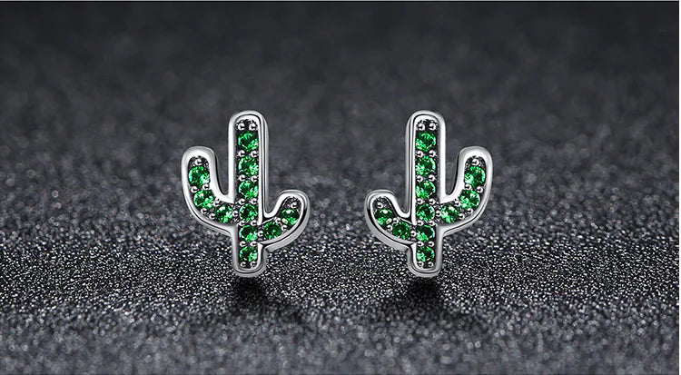 Green Cactus Sterling Silver Earrings
