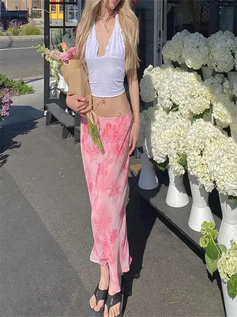 Floral Print Mid-Calf Skirt