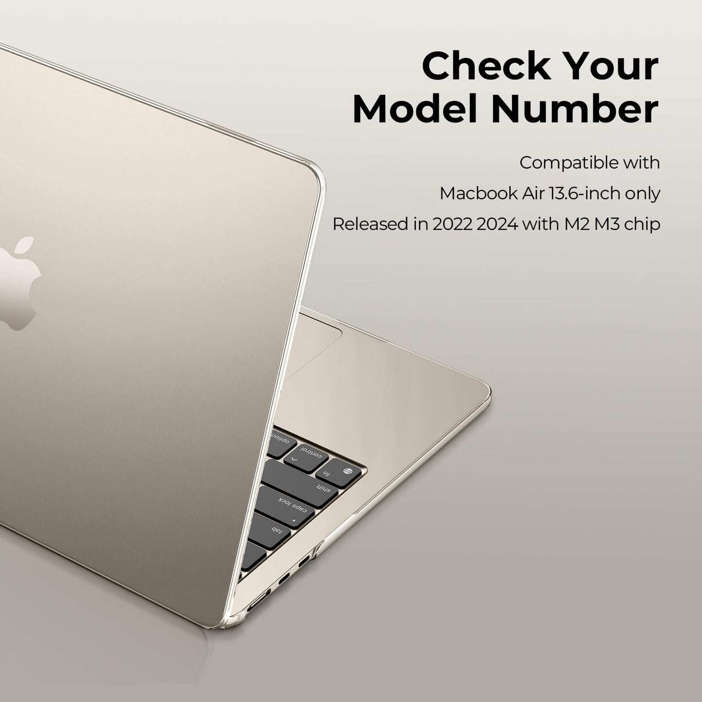 EooCoo Custodia Compatibile con MacBook Air M2 M3 13,6 Pollici A2681 A3113, 2024 2022 con Touch ID, Plastica Rigide Protection Cover MacBook Air 13 M3 M2 Superficie Liscia - Cristallo Trasparente