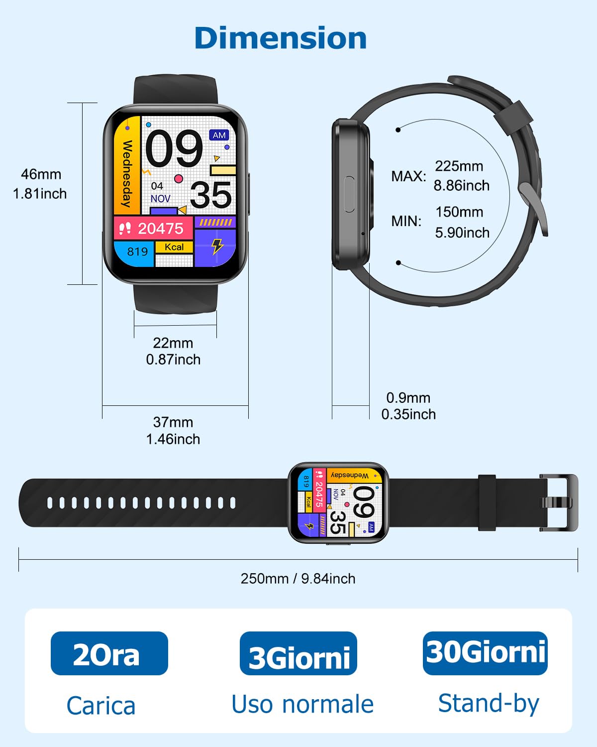 RUIMEN Smartwatch Uomo Donna Orologio Smart Watch Risposta Chiamate Contapassi Cardiofrequenzimetro da polso Saturimetro Orologio Fitness Sportivo Impermeabile Notifiche Messaggi per Android iOS Nero