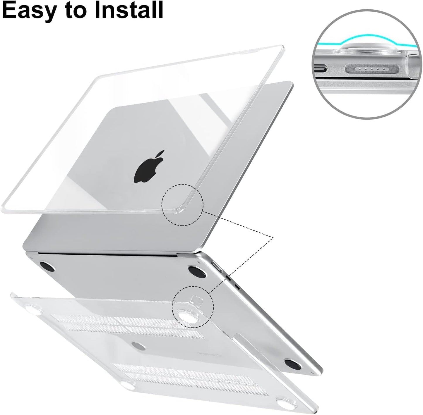EooCoo Custodia Compatibile con MacBook Air M2 M3 13,6 Pollici A2681 A3113, 2024 2022 con Touch ID, Plastica Rigide Protection Cover MacBook Air 13 M3 M2 Superficie Liscia - Cristallo Trasparente