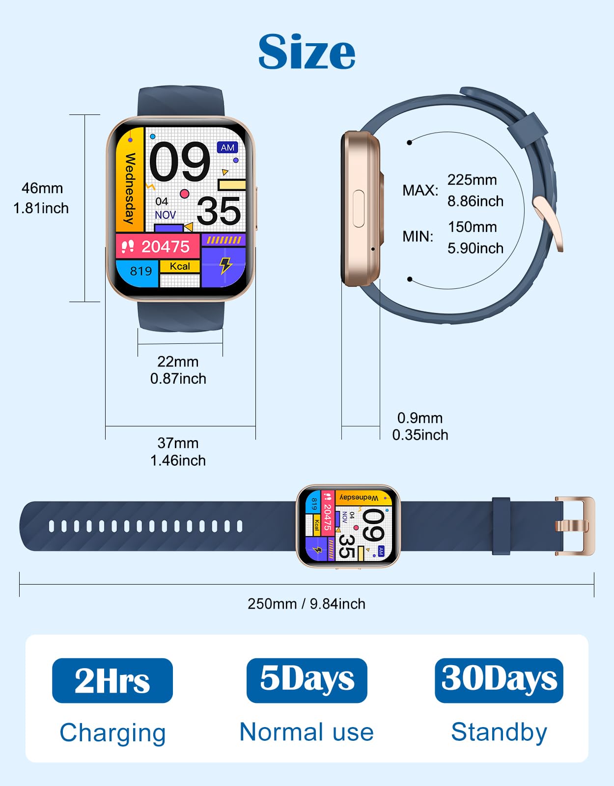 RUIMEN Smartwatch Uomo Donna Orologio Smart Watch Risposta Chiamate Contapassi Cardiofrequenzimetro da polso Saturimetro Orologio Fitness Sportivo Impermeabile Notifiche Messaggi per Android iOS Nero