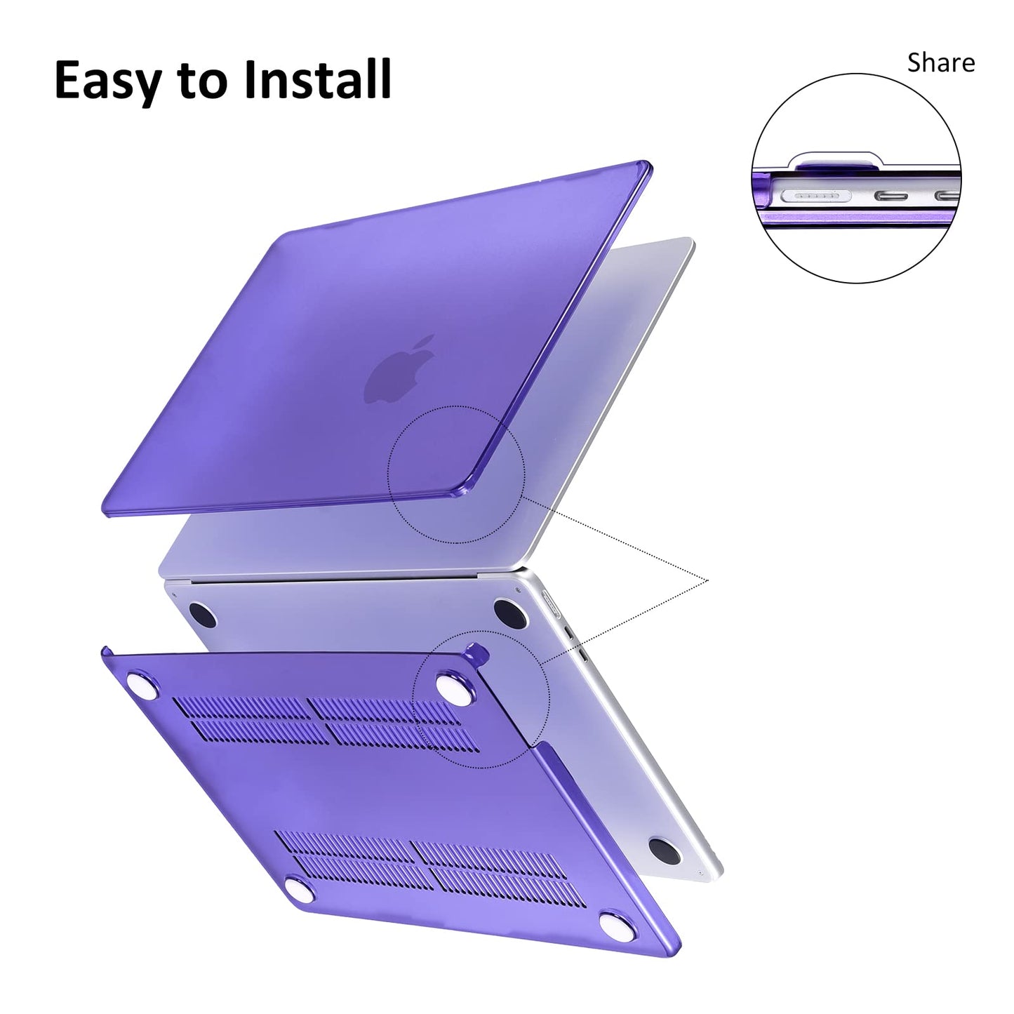 EooCoo Custodia Compatibile con MacBook Air M2 M3 13,6 Pollici A2681 A3113, 2024 2022 con Touch ID, Plastica Rigide Protection Cover MacBook Air 13 M3 M2 Superficie Liscia - Cristallo Trasparente