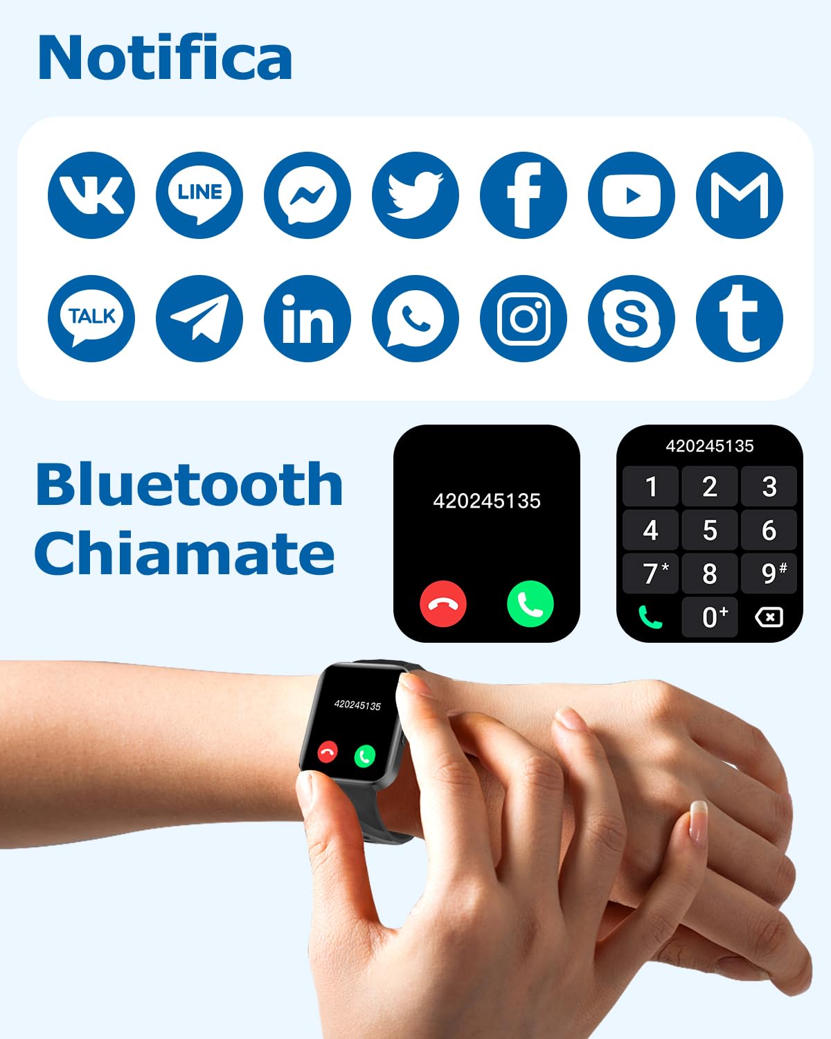 RUIMEN Smartwatch Uomo Donna Orologio Smart Watch Risposta Chiamate Contapassi Cardiofrequenzimetro da polso Saturimetro Orologio Fitness Sportivo Impermeabile Notifiche Messaggi per Android iOS Nero