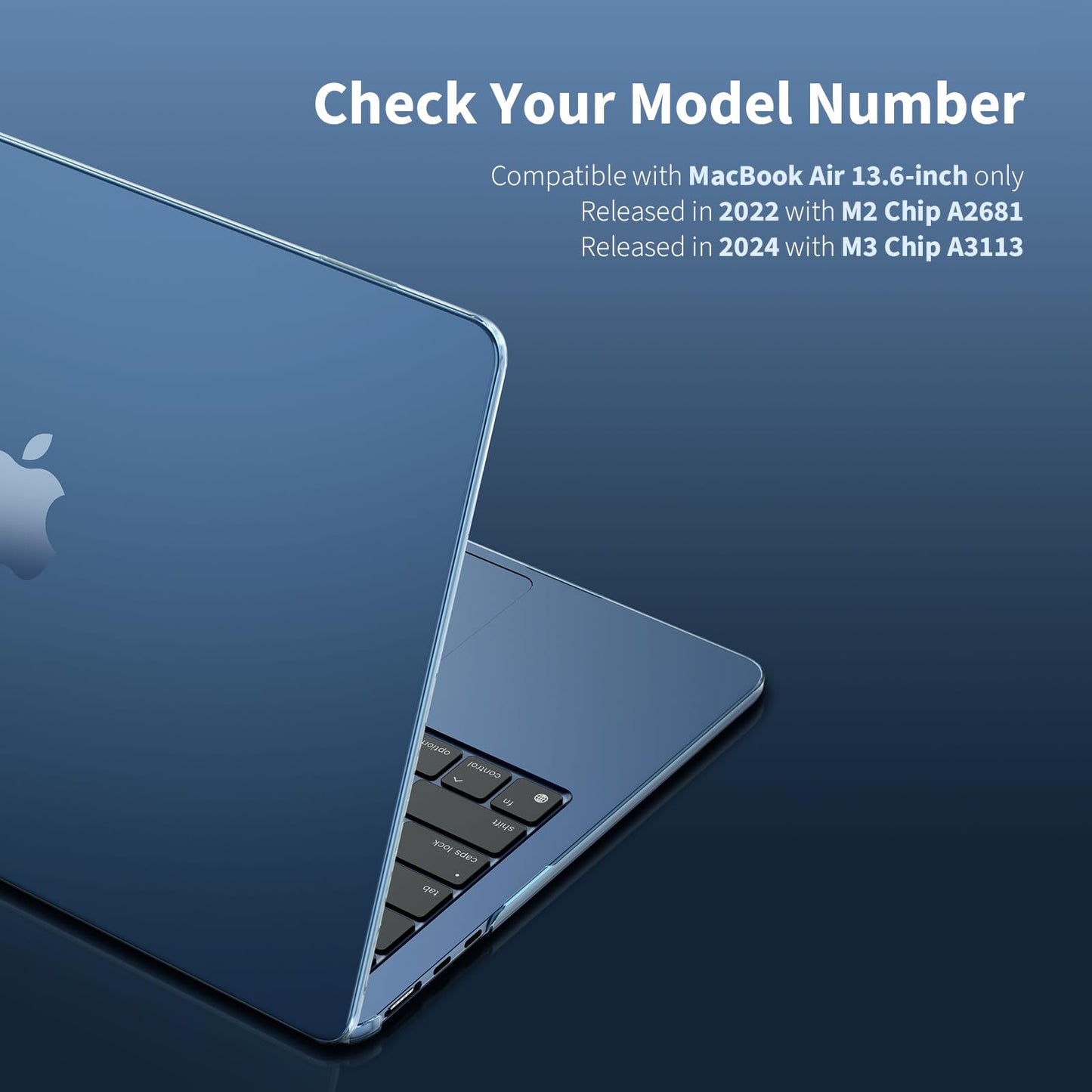 EooCoo Custodia Compatibile con MacBook Air M2 M3 13,6 Pollici A2681 A3113, 2024 2022 con Touch ID, Plastica Rigide Protection Cover MacBook Air 13 M3 M2 Superficie Liscia - Cristallo Trasparente