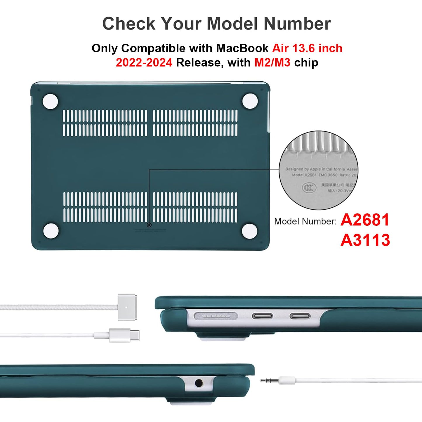 EooCoo Custodia Compatibile con MacBook Air M2 M3 13,6 Pollici A2681 A3113, 2024 2022 con Touch ID, Plastica Rigide Protection Cover MacBook Air 13 M3 M2 Superficie Liscia - Cristallo Trasparente
