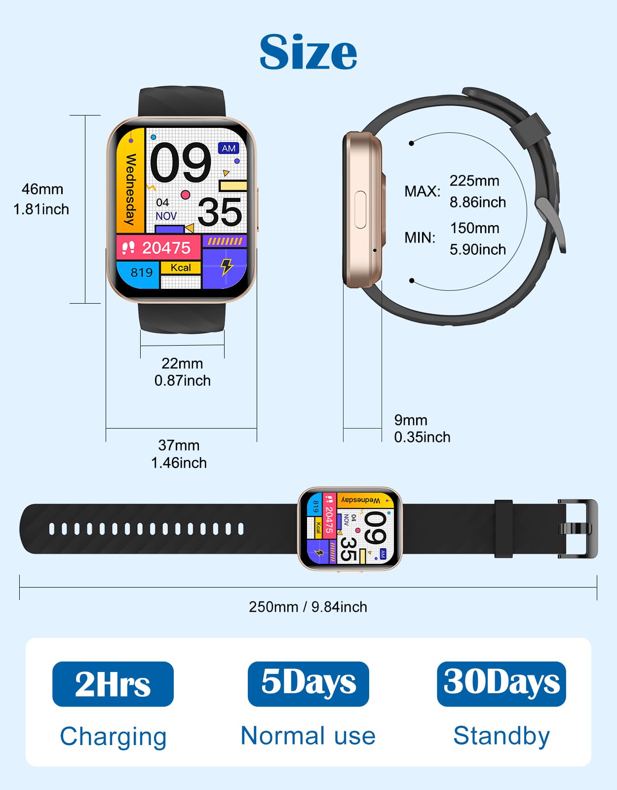 RUIMEN Smartwatch Uomo Donna Orologio Smart Watch Risposta Chiamate Contapassi Cardiofrequenzimetro da polso Saturimetro Orologio Fitness Sportivo Impermeabile Notifiche Messaggi per Android iOS Nero