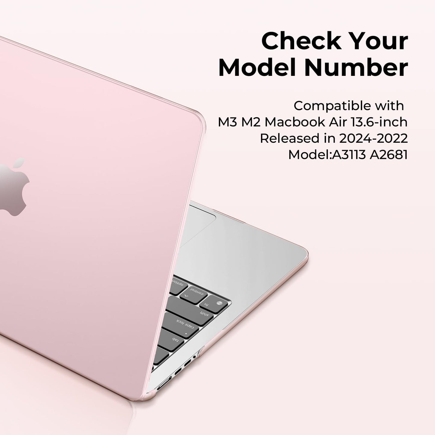 EooCoo Custodia Compatibile con MacBook Air M2 M3 13,6 Pollici A2681 A3113, 2024 2022 con Touch ID, Plastica Rigide Protection Cover MacBook Air 13 M3 M2 Superficie Liscia - Cristallo Trasparente