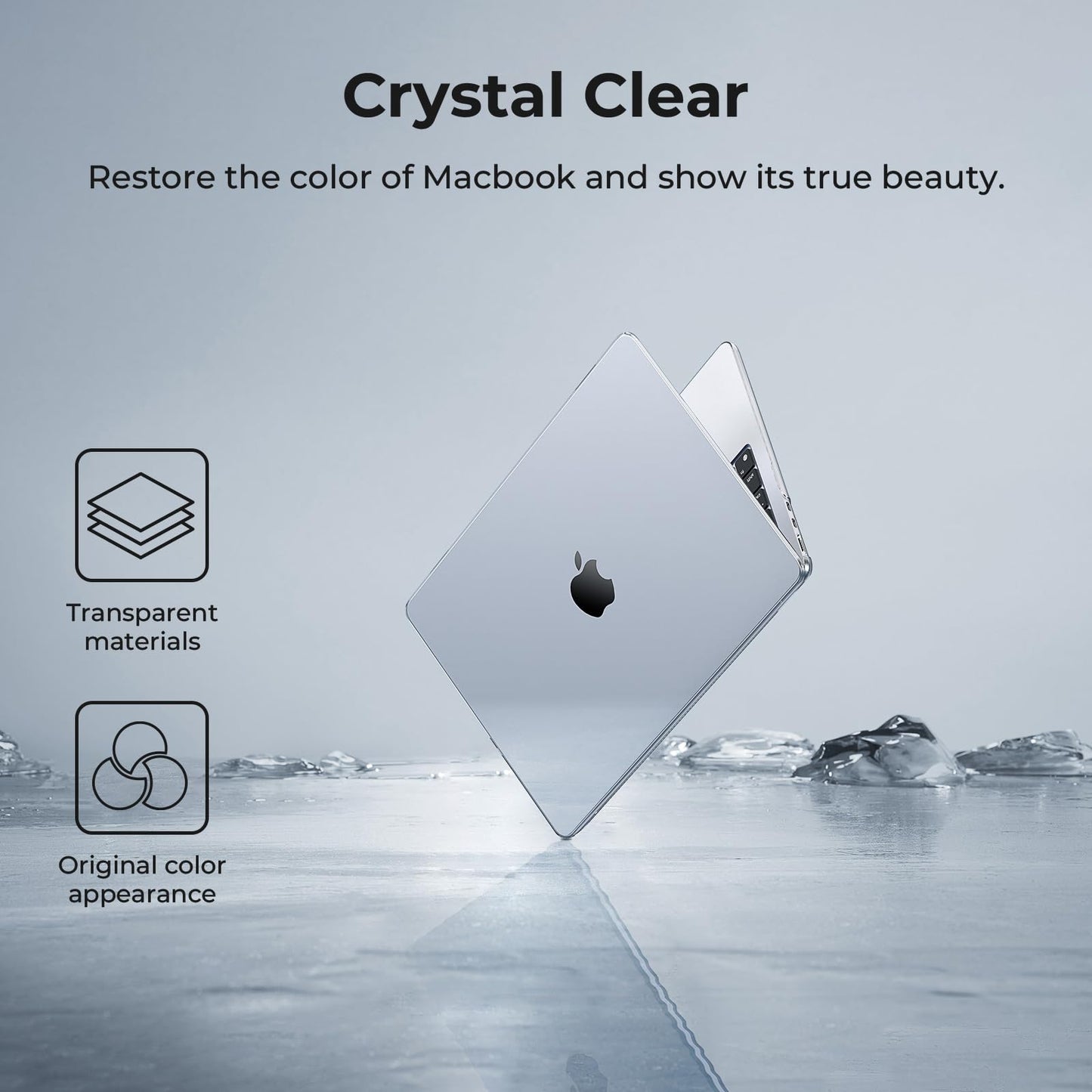 EooCoo Custodia Compatibile con MacBook Air M2 M3 13,6 Pollici A2681 A3113, 2024 2022 con Touch ID, Plastica Rigide Protection Cover MacBook Air 13 M3 M2 Superficie Liscia - Cristallo Trasparente