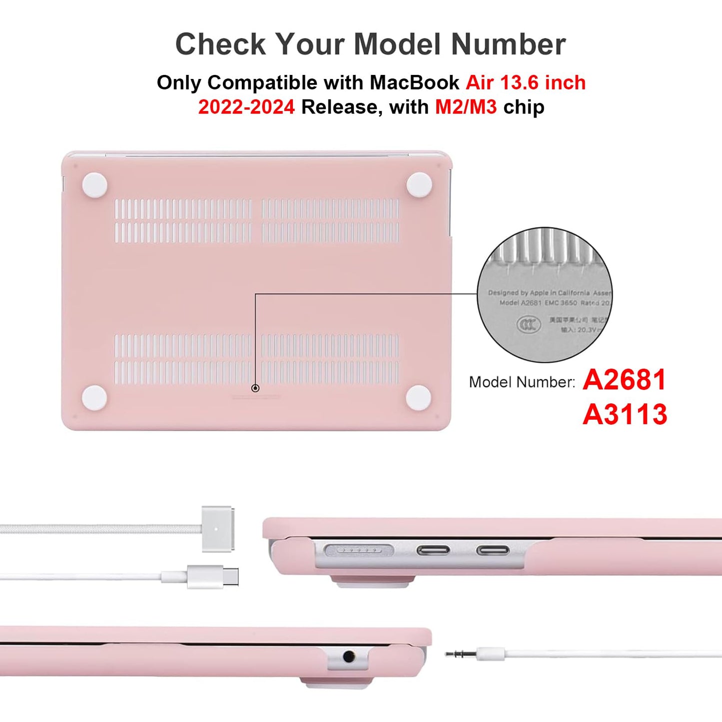 EooCoo Custodia Compatibile con MacBook Air M2 M3 13,6 Pollici A2681 A3113, 2024 2022 con Touch ID, Plastica Rigide Protection Cover MacBook Air 13 M3 M2 Superficie Liscia - Cristallo Trasparente