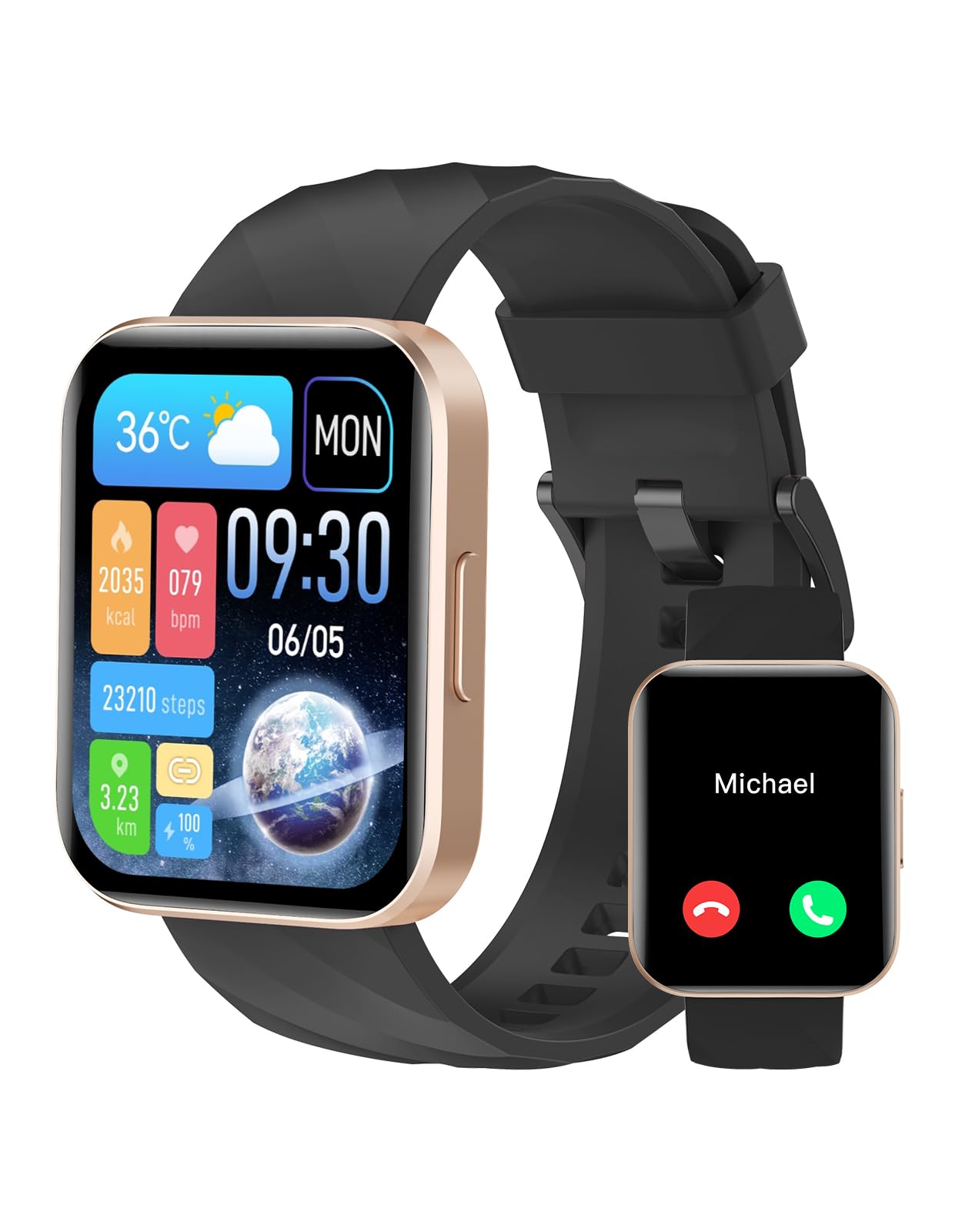 RUIMEN Smartwatch Uomo Donna Orologio Smart Watch Risposta Chiamate Contapassi Cardiofrequenzimetro da polso Saturimetro Orologio Fitness Sportivo Impermeabile Notifiche Messaggi per Android iOS Nero
