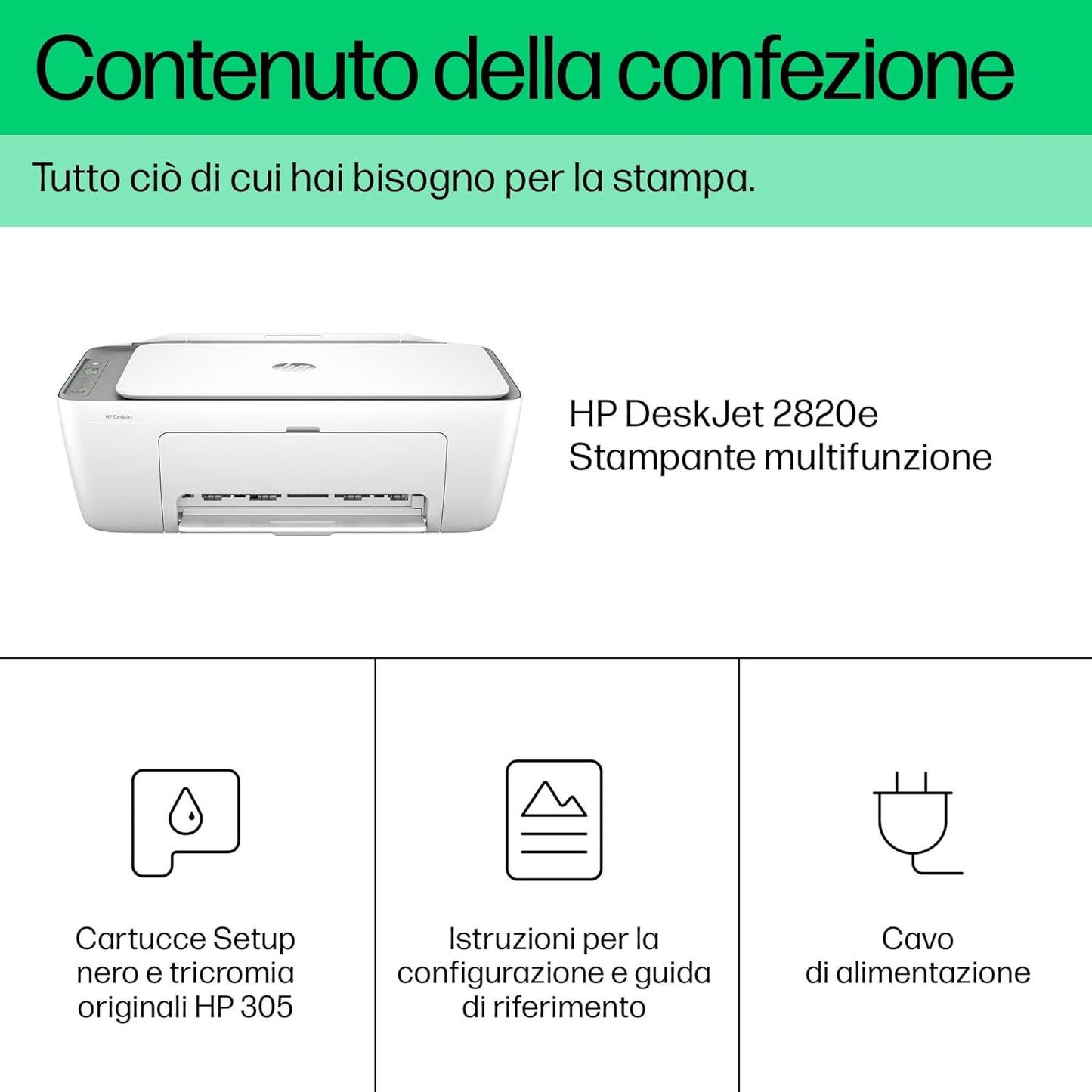 HP DeskJet 2820e 588K9B, Stampante Multifunzione a Getto d'Inchiostro A4 a Colori, Fronte e Retro Manuale, 7,5 ppm, Wi-Fi, HP Smart, 3 Mesi di Inchiostro Instant Ink Inclusi, Bianca