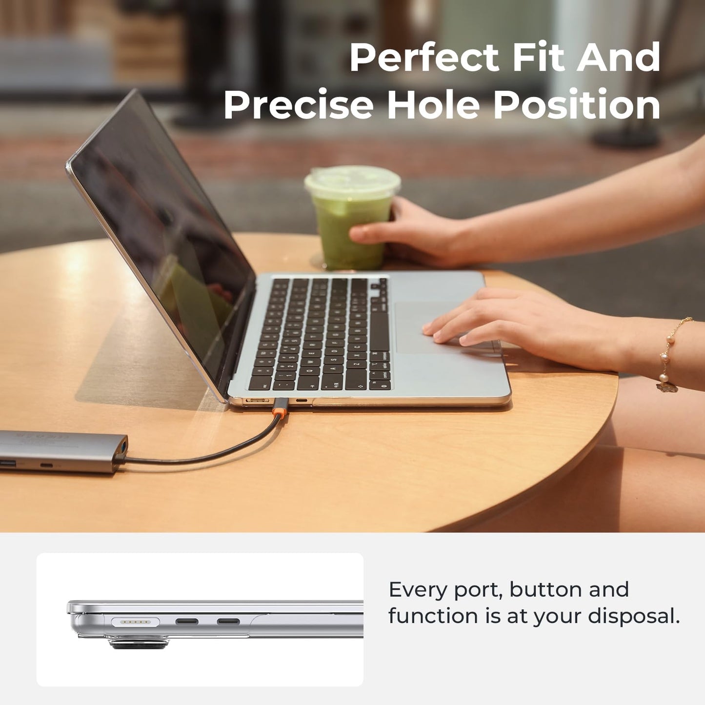 EooCoo Custodia Compatibile con MacBook Air M2 M3 13,6 Pollici A2681 A3113, 2024 2022 con Touch ID, Plastica Rigide Protection Cover MacBook Air 13 M3 M2 Superficie Liscia - Cristallo Trasparente