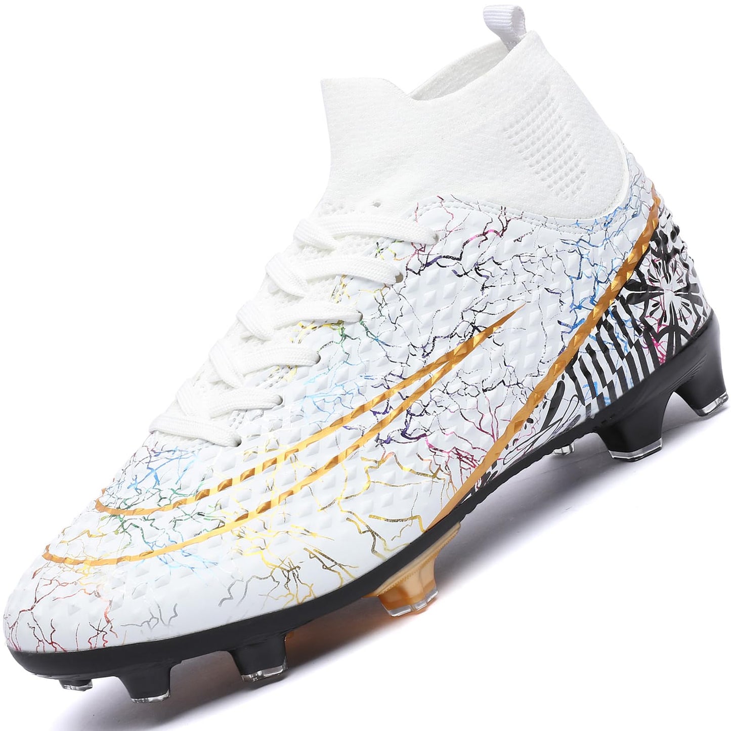 Lvptsh Chaussures de Football Homme Crampons Enfant Professionnel Chaussure de Foot Garçon High Top Spike Antidérapant Athlétisme Compétition,White,EU35