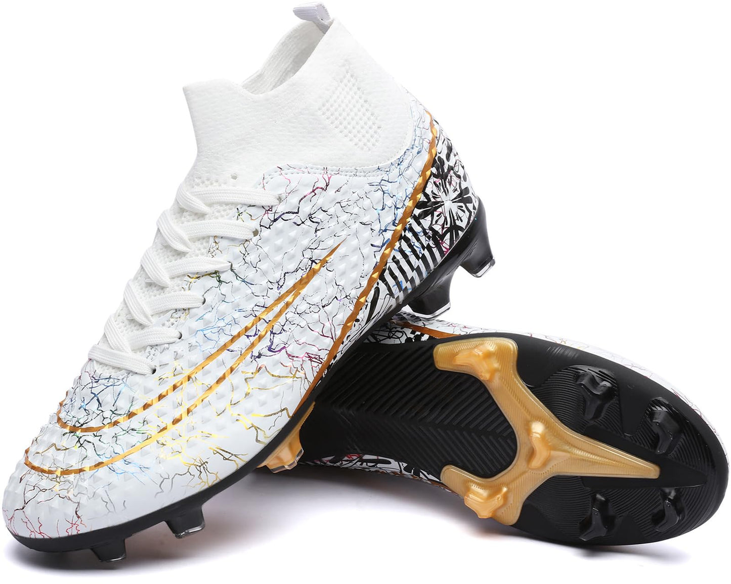Lvptsh Chaussures de Football Homme Crampons Enfant Professionnel Chaussure de Foot Garçon High Top Spike Antidérapant Athlétisme Compétition,White,EU35