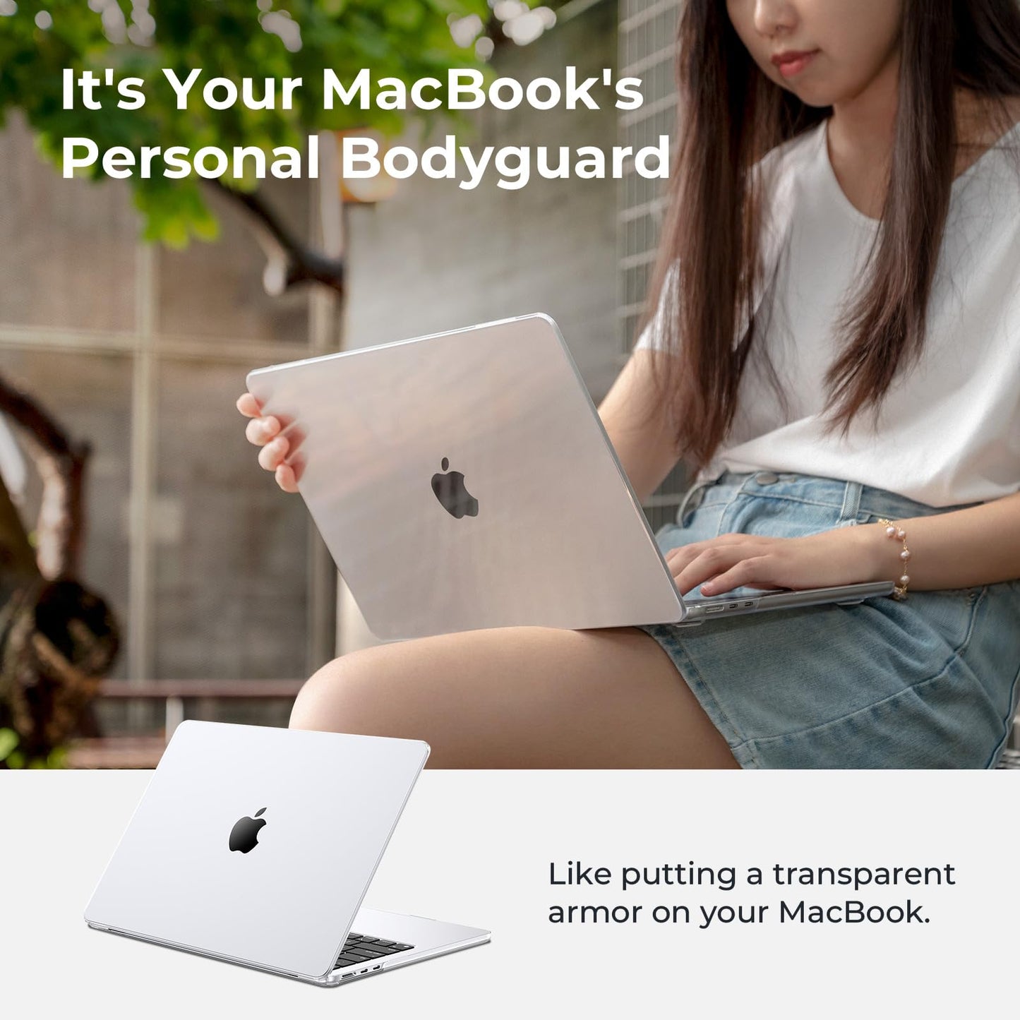 EooCoo Custodia Compatibile con MacBook Air M2 M3 13,6 Pollici A2681 A3113, 2024 2022 con Touch ID, Plastica Rigide Protection Cover MacBook Air 13 M3 M2 Superficie Liscia - Cristallo Trasparente
