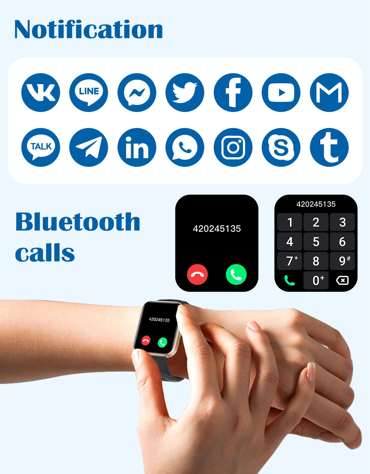 RUIMEN Smartwatch Uomo Donna Orologio Smart Watch Risposta Chiamate Contapassi Cardiofrequenzimetro da polso Saturimetro Orologio Fitness Sportivo Impermeabile Notifiche Messaggi per Android iOS Nero