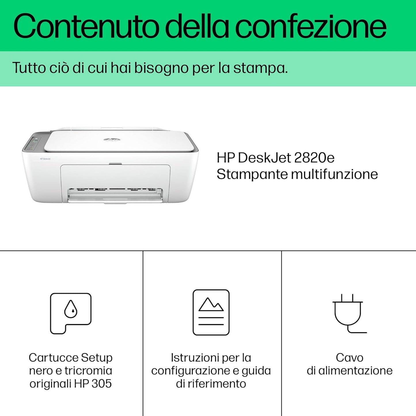 HP DeskJet 2820e 588K9B, Stampante Multifunzione a Getto d'Inchiostro A4 a Colori, Fronte e Retro Manuale, 7,5 ppm, Wi-Fi, HP Smart, 3 Mesi di Inchiostro Instant Ink Inclusi, Bianca