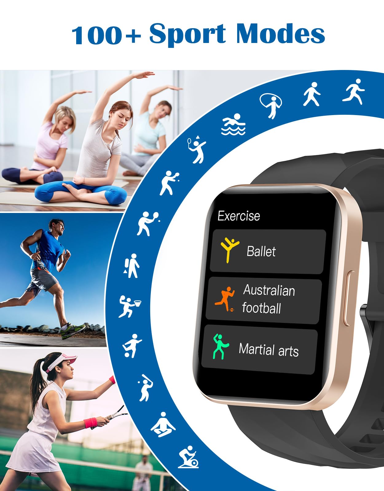 RUIMEN Smartwatch Uomo Donna Orologio Smart Watch Risposta Chiamate Contapassi Cardiofrequenzimetro da polso Saturimetro Orologio Fitness Sportivo Impermeabile Notifiche Messaggi per Android iOS Nero
