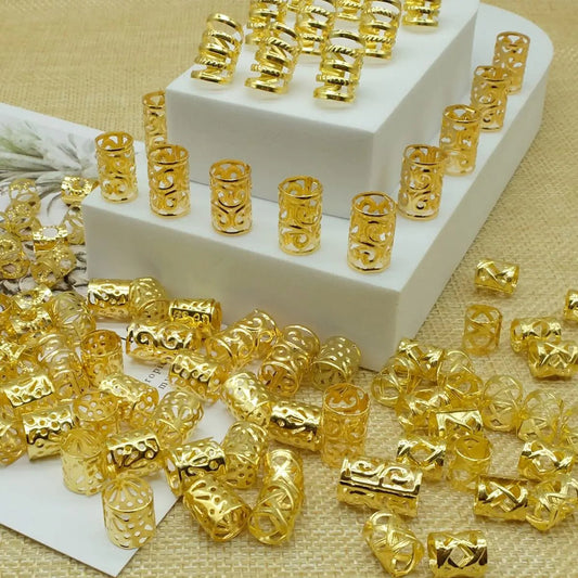 100 PCS Gold Hair Accessories Loc Hair Jewelry for Braids, Dreadlock Accessories for Women and Girls Adjustable braid Cuffs Braiding Hair Rings Decoration K - Gold - Ty Marcket