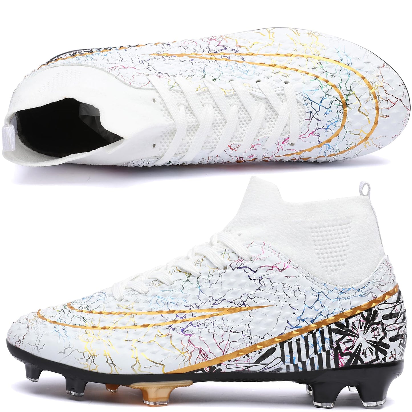 Lvptsh Chaussures de Football Homme Crampons Enfant Professionnel Chaussure de Foot Garçon High Top Spike Antidérapant Athlétisme Compétition,White,EU35