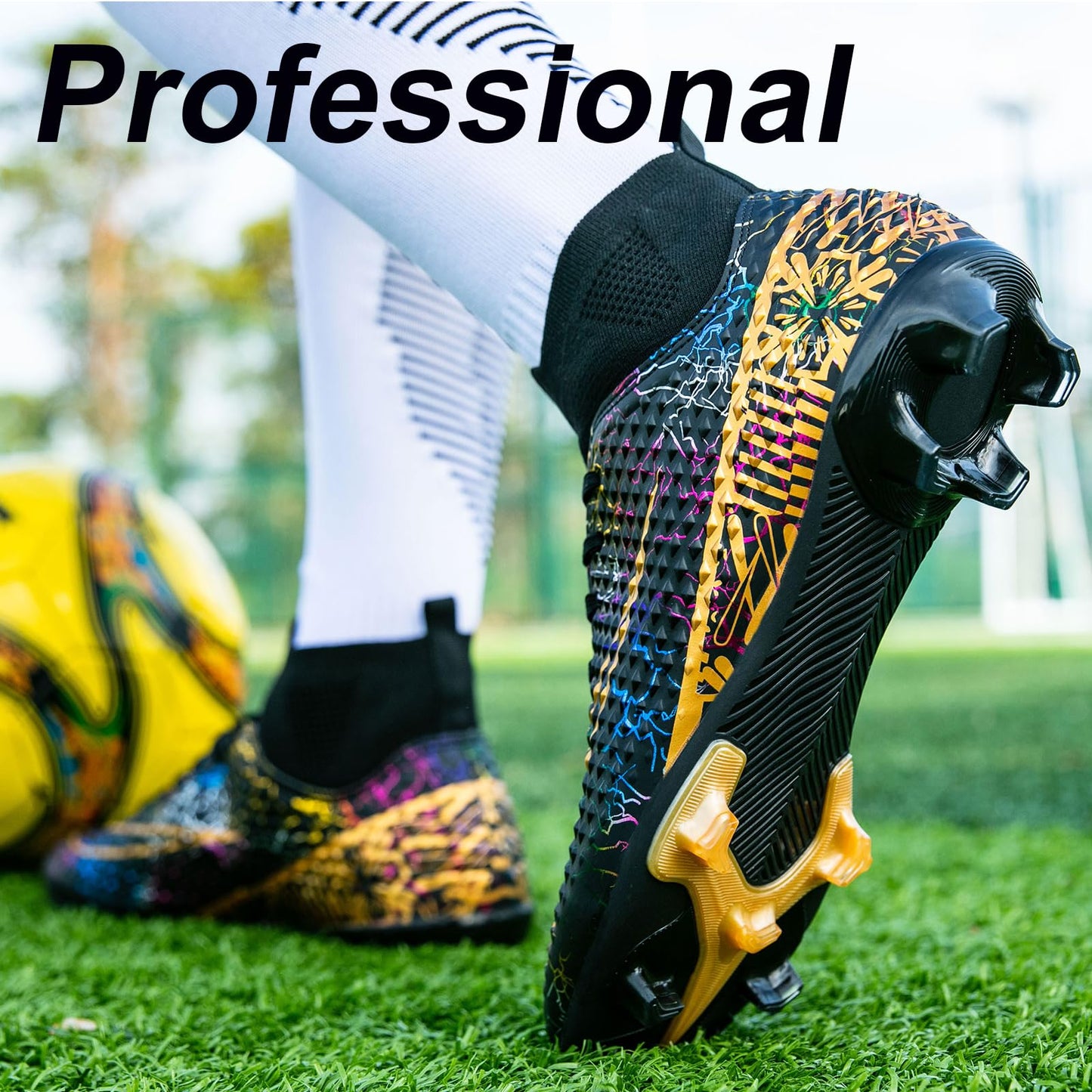 Lvptsh Chaussures de Football Homme Crampons Enfant Professionnel Chaussure de Foot Garçon High Top Spike Antidérapant Athlétisme Compétition,White,EU35