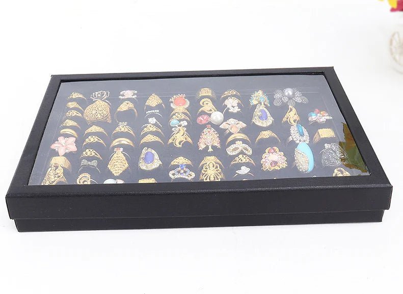 100 Slots Jewelry Ring Display Organizer Tray Holder Earrings Storage Box Case - Ty Marcket