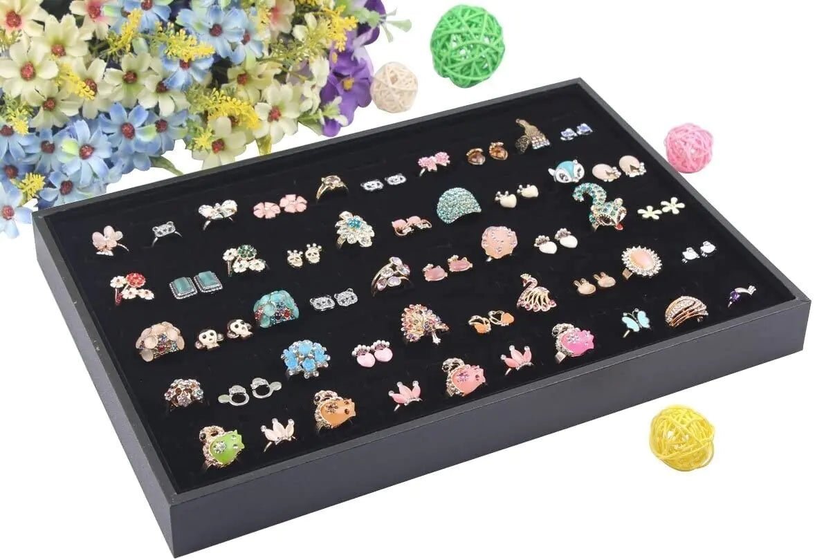 100 Slots Jewelry Ring Display Organizer Tray Holder Earrings Storage Box Case - Ty Marcket