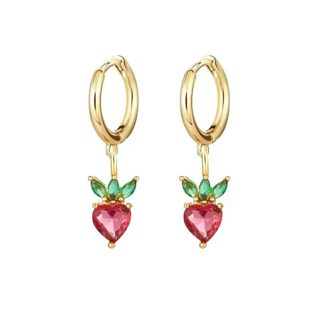 Cubic Zirconia Fruit Hoop Earrings