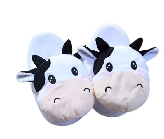 Cute cow plush slippers with a moving mouth