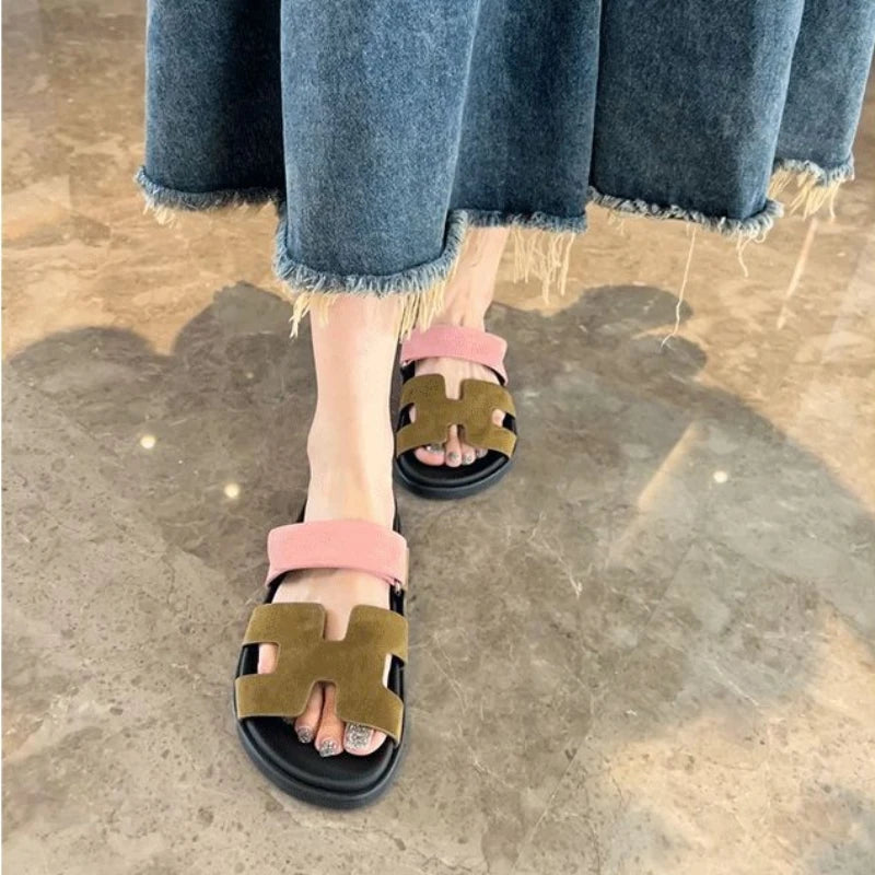 Optical Soled Leather Slippers for Women