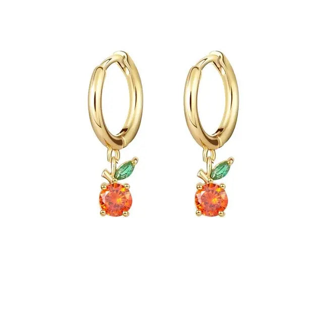 Cubic Zirconia Fruit Hoop Earrings