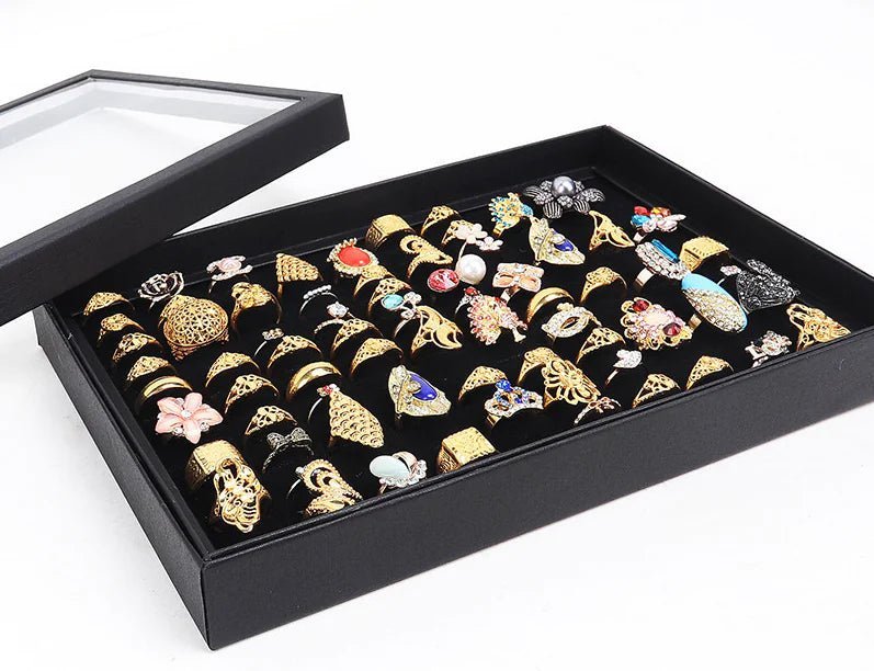 100 Slots Jewelry Ring Display Organizer Tray Holder Earrings Storage Box Case - Ty Marcket