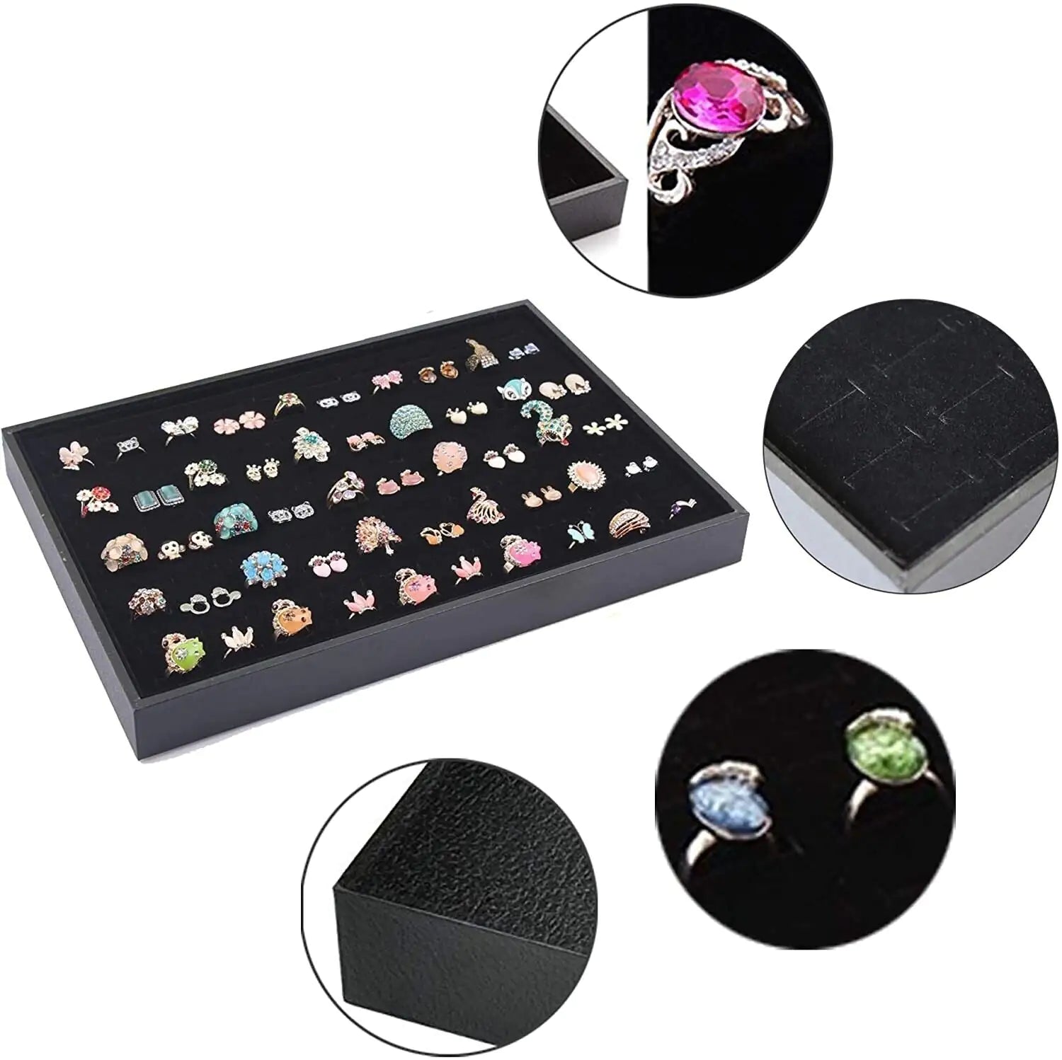 100 Slots Jewelry Ring Display Organizer Tray Holder Earrings Storage Box Case - Ty Marcket