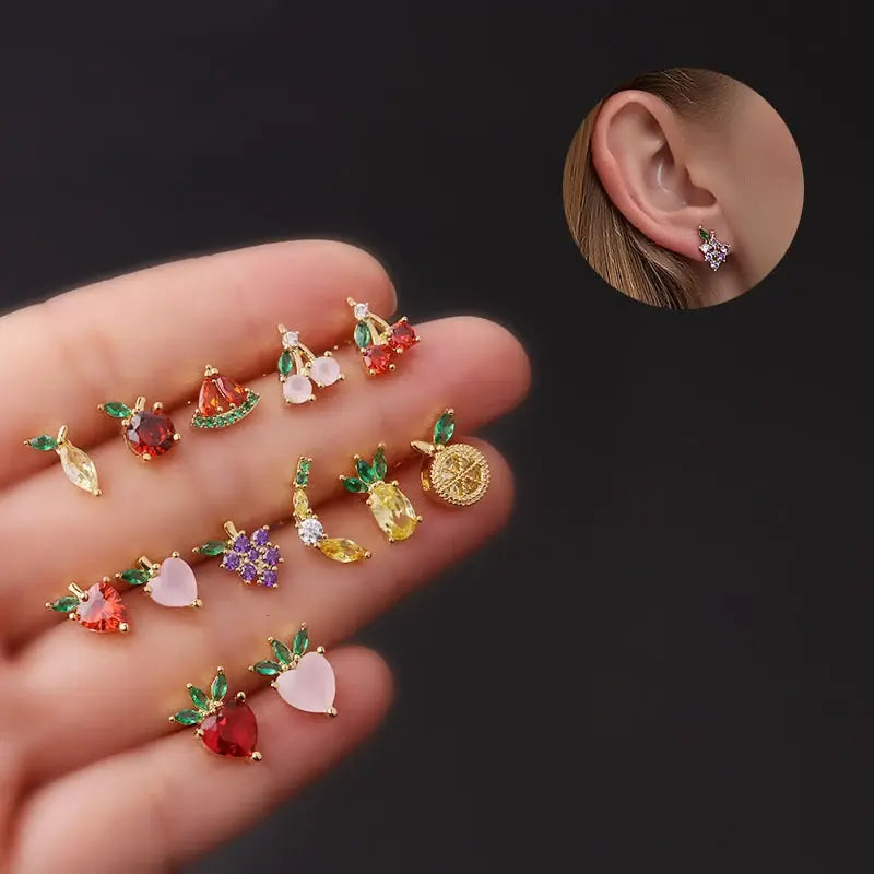Cubic Zirconia Fruit Hoop Earrings