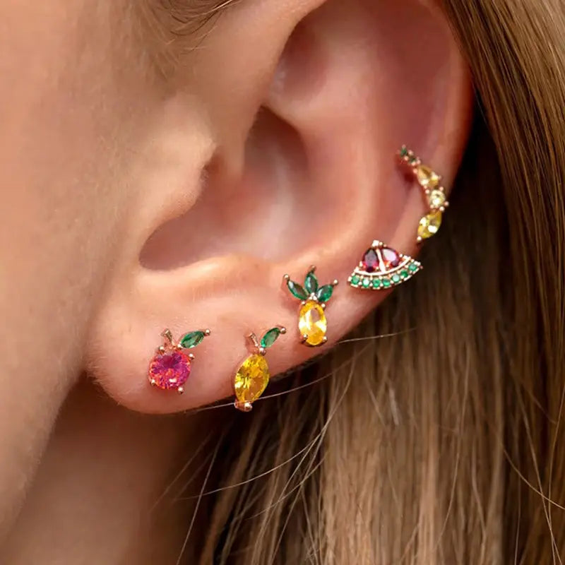 Cubic Zirconia Fruit Hoop Earrings