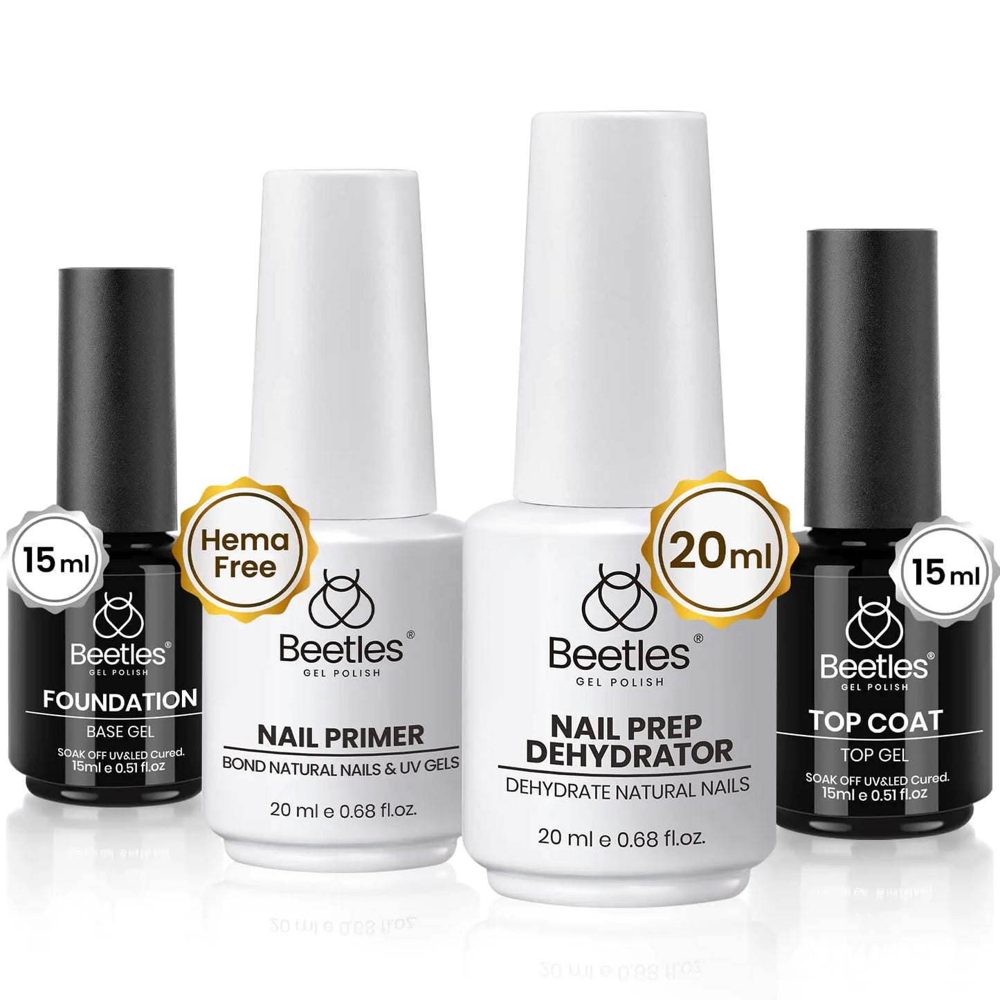 Beetles Top Coat Base Gel & Nail Glue Set-3Pcs No Wipe Top Coat & Base Coat with 5 In 1 Nail Glue Shine Effect Long Lasting Soak Off Uv Light Lamp Diy Home for Women Girls 1-Top Base and Nail Glue