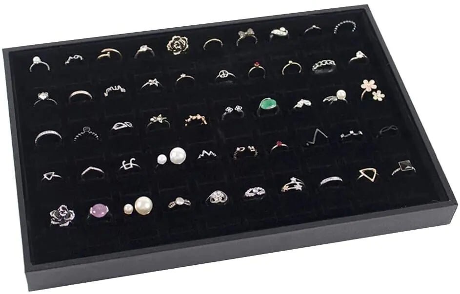 100 Slots Jewelry Ring Display Organizer Tray Holder Earrings Storage Box Case - Ty Marcket