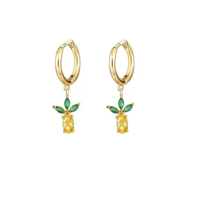 Cubic Zirconia Fruit Hoop Earrings