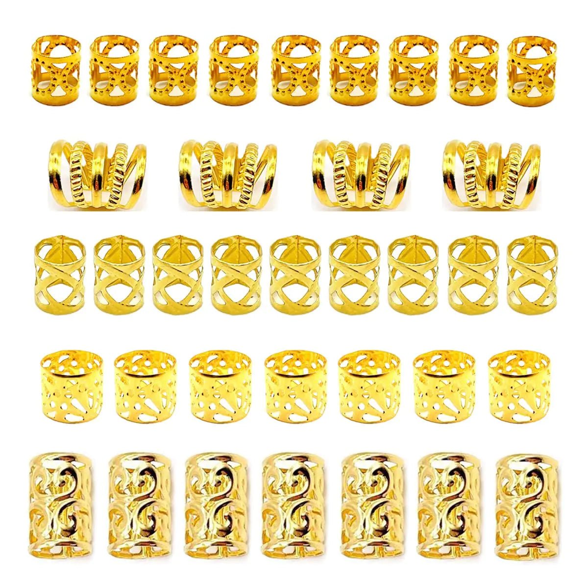 100 PCS Gold Hair Accessories Loc Hair Jewelry for Braids, Dreadlock Accessories for Women and Girls Adjustable braid Cuffs Braiding Hair Rings Decoration K - Gold - Ty Marcket