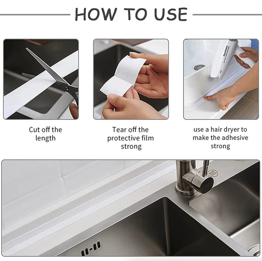 10.5FT PVC Self Adhesive Caulk Sealing Strip Tape For Kitchen Wall Sink Toilet - Ty Marcket