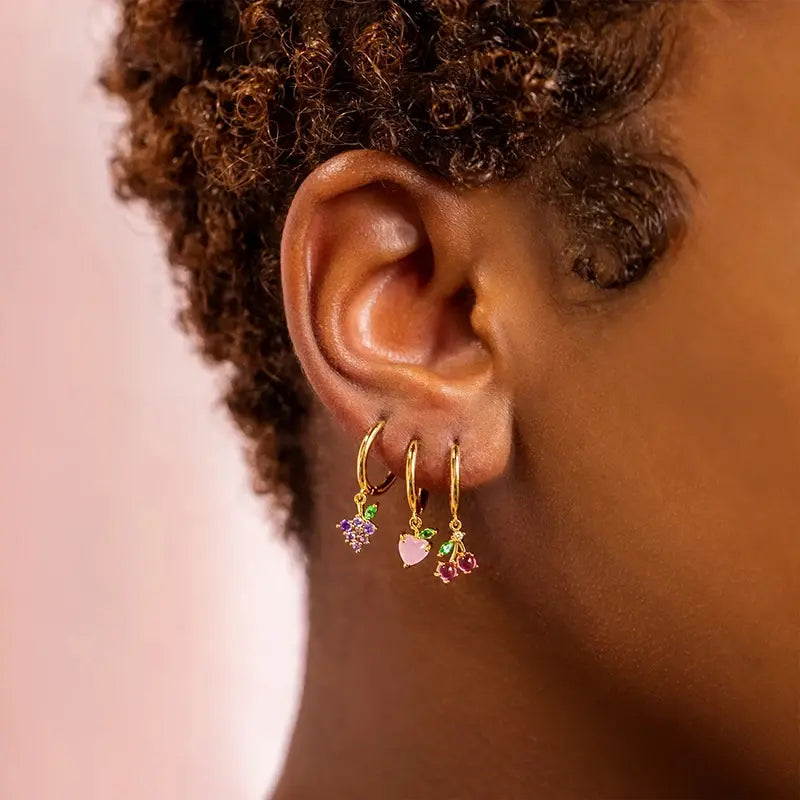 Cubic Zirconia Fruit Hoop Earrings