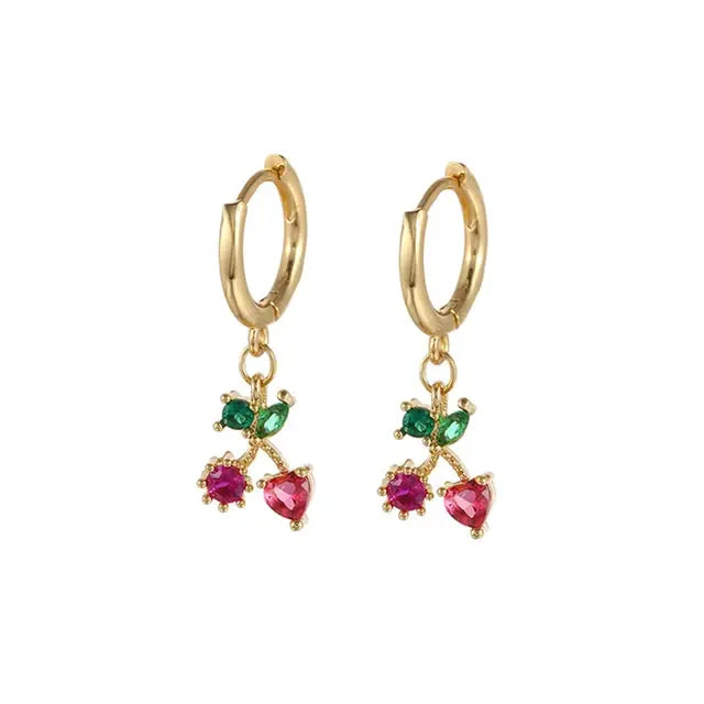 Cubic Zirconia Fruit Hoop Earrings