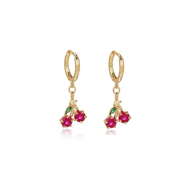 Cubic Zirconia Fruit Hoop Earrings