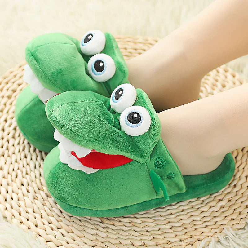 Movable Mouth Alligator Slippers - Cozy Indoor Shoes