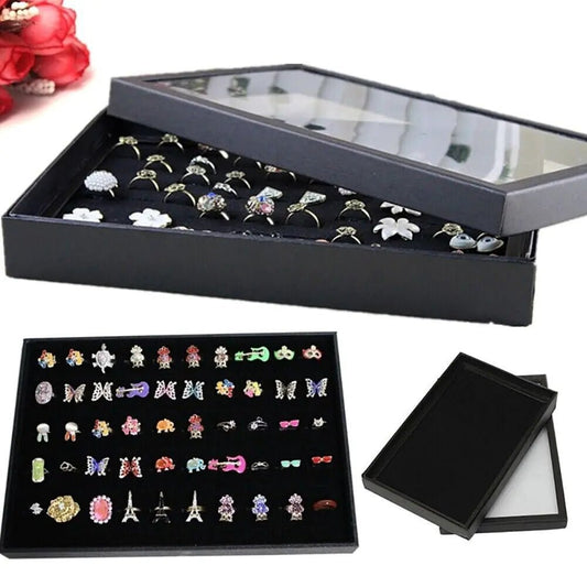 100 Slots Jewelry Ring Display Organizer Tray Holder Earrings Storage Box Case - Ty Marcket
