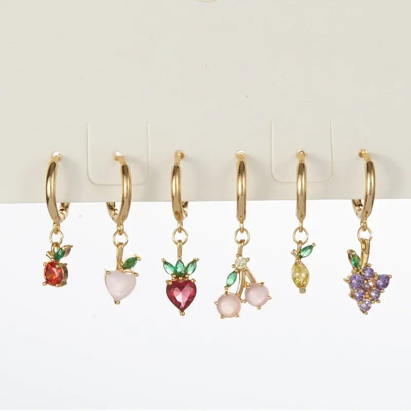 Cubic Zirconia Fruit Hoop Earrings